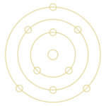 Icône dorée de cercles de plus en plus grand avec des planètes sur les cercles